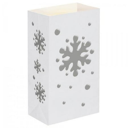 Club Pack of 24 White and Silver Winter Snowflake Christmas Luminaria Bags 11"