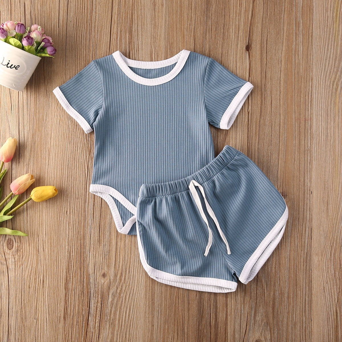 Itfabs 2pcs Newborn Kids Baby Girl Boy Summer Clothes Short Sleeve Tops T Shirt Shorts Pants Outfits Set White