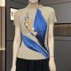 thumbnail image 4 of Miyake - Camiseta de verano para mujer, nueva, plisada, con estampado de manga corta, estilo coreano, holgada, de alta gama, con cuello medio alto, 4 of 5