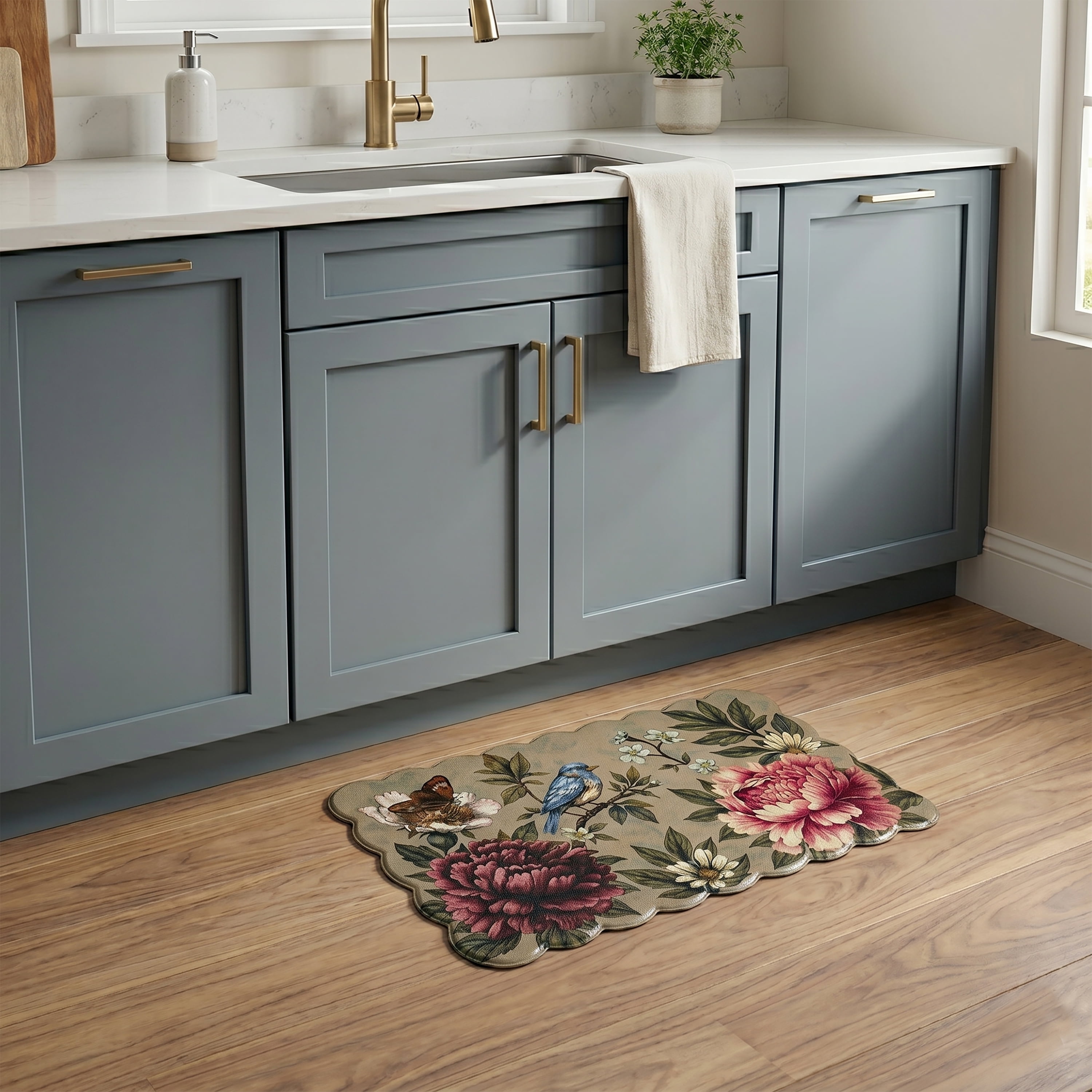 Scalloped Edge Anti Fatigue Mat 18x30 - Botanical - Multi