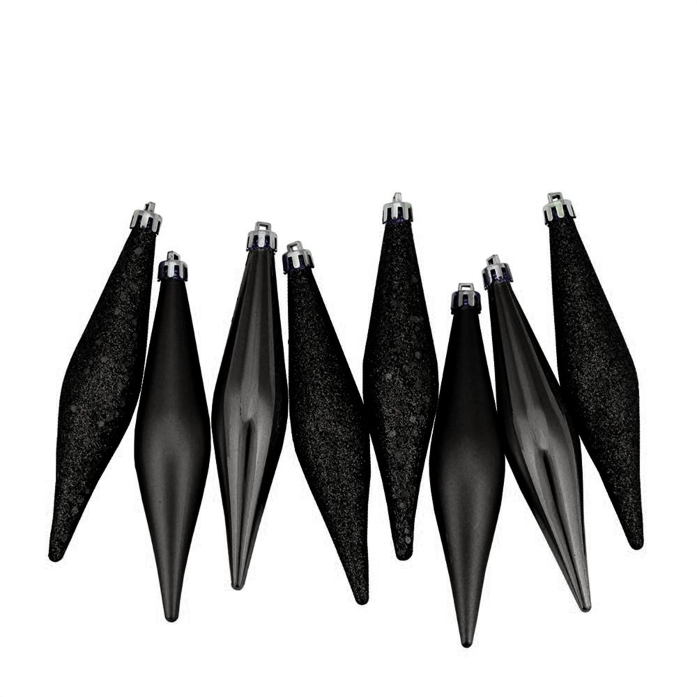 8ct Jet Black Shatterproof 4Finish Finial Drop Christmas Ornaments 6