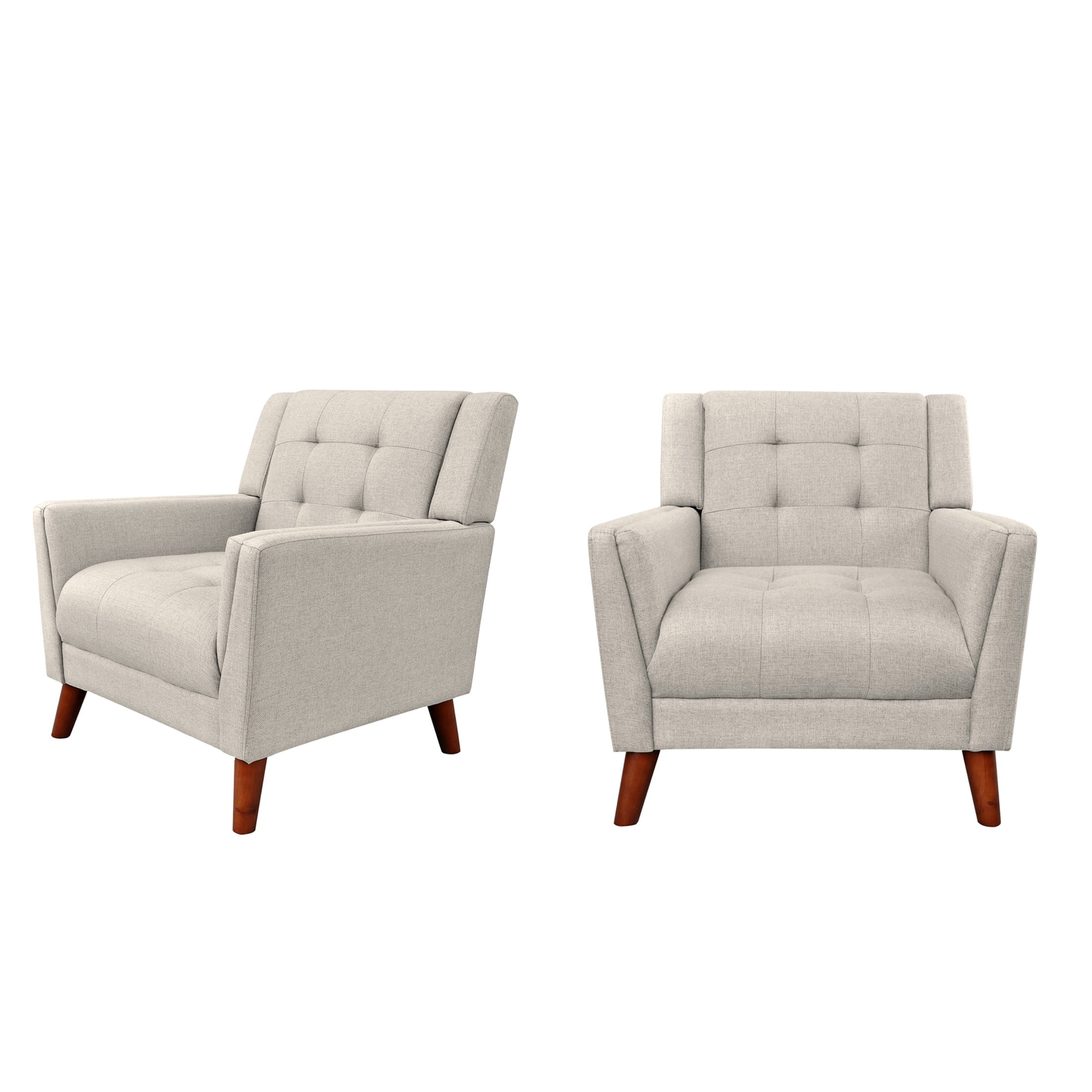 Christopher Knight Home Mid-Century Modern Armchair, Tufted Fabric Upholstery & Rubberwood Legs, Beige, Set of 2