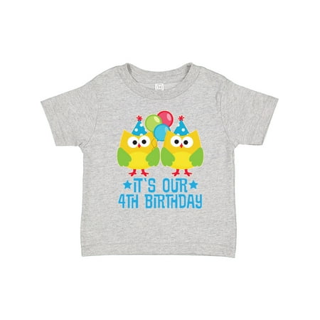 

Inktastic 4th Birthday Twins Owl Party Photo Gift Toddler Boy or Toddler Girl T-Shirt