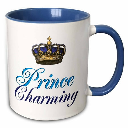 Good Couple Gifts 3dRose Prince Charming royal blue cursive script text with gold crown potential part of funny couple gift - Two Tone Blue Mug, 11-ounce ()