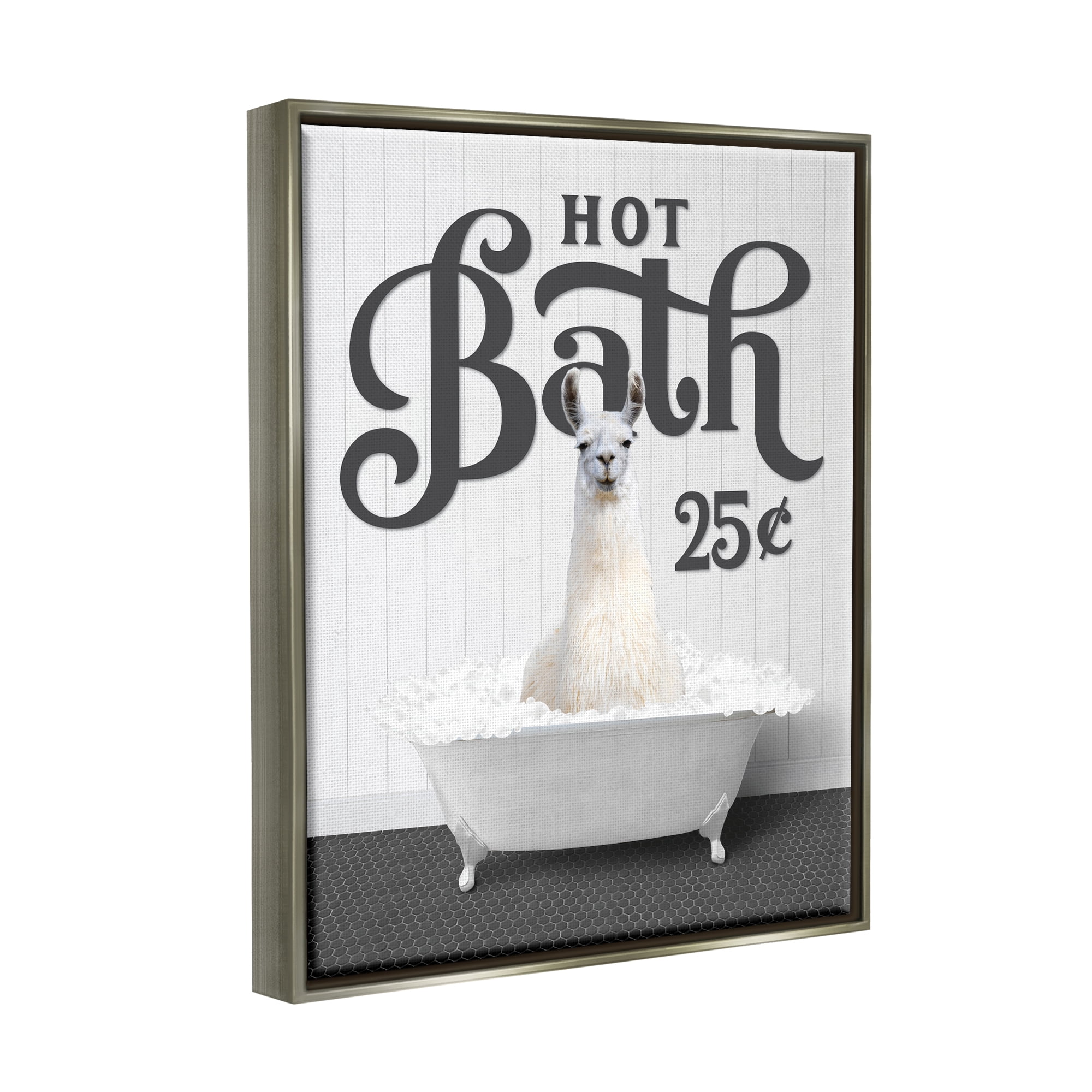 Stupell Industries Vintage Hot Bath Llama Animals & Insects Painting Gray Floater Framed Art Print Wall Art, 25 x 31