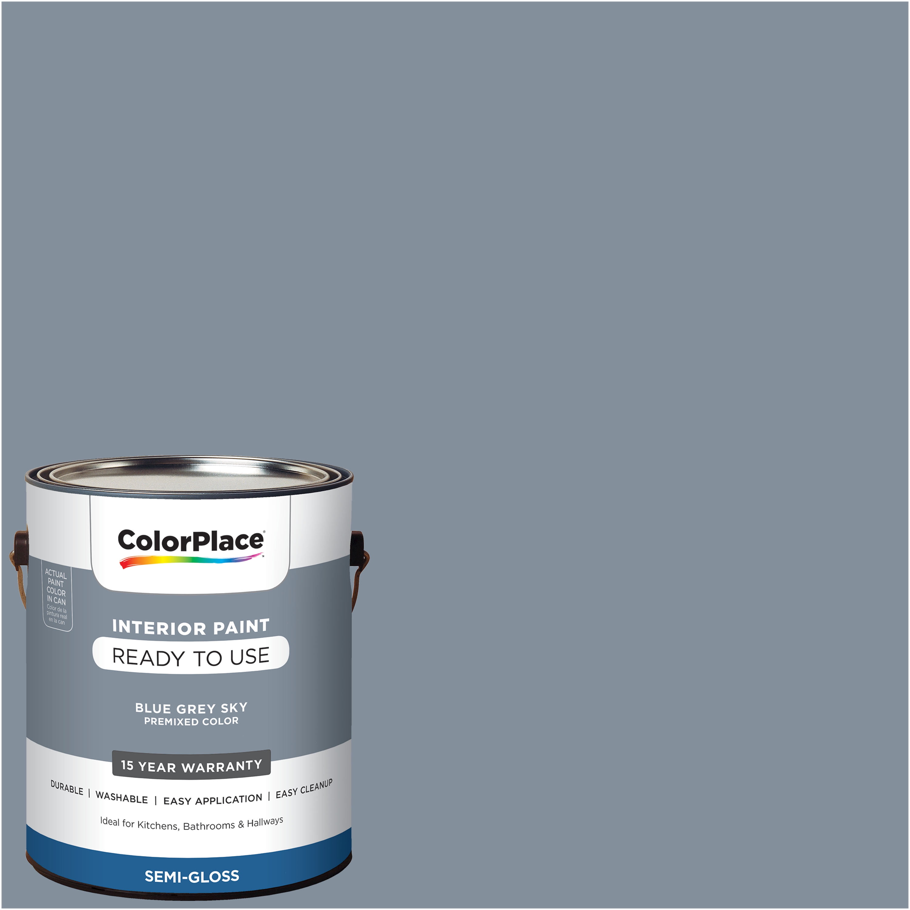 ColorPlace Ready to Use Interior Paint, Blue Grey Sky, 1 Gallon, Semi-Gloss