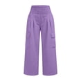 thumbnail image 6 of Ecqkame Women's Cargo Pants Elastic Waist Multi Pocket Loose Straight Leg Pant Outdoor Hiking Workout Casual Comfortable Trousers Purple M, 6 of 7