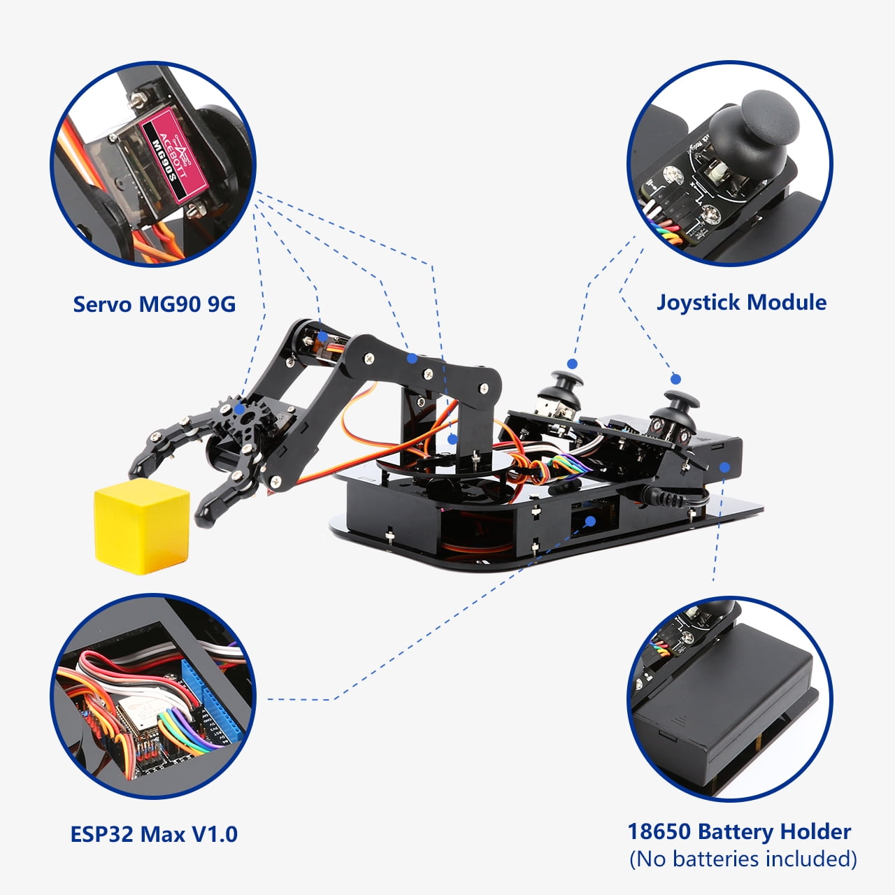 ACEBOTT 4 DOF ESP32 Programmable Robotic Arm Kit, Robotics Kit App Remote Control Robot Toys Compatible with Arduino, STEM Educational DIY Robot Arm Kit Gift for Teenagers & Adults