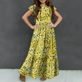 thumbnail image 5 of Spazoro Kids Girls Dresses, Round Neck Short Sleeve Fashion Floral Print Princess Dress for Child Girls Yellow Size 11-12T, 5 of 7