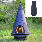 QBC Bundled Blue Rooster Garden Wood Burning Chiminea ALCH009CH-TBRCC600L (44 inch H x 22 inch W) Charcoal Color with Large Cover - Plus Free QBC Metal Chiminea Guide