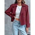 thumbnail image 3 of Double Breasted Women Solid Color Casual Crop Trench Coat Lady Office Jacket with Pocket, 3 of 6
