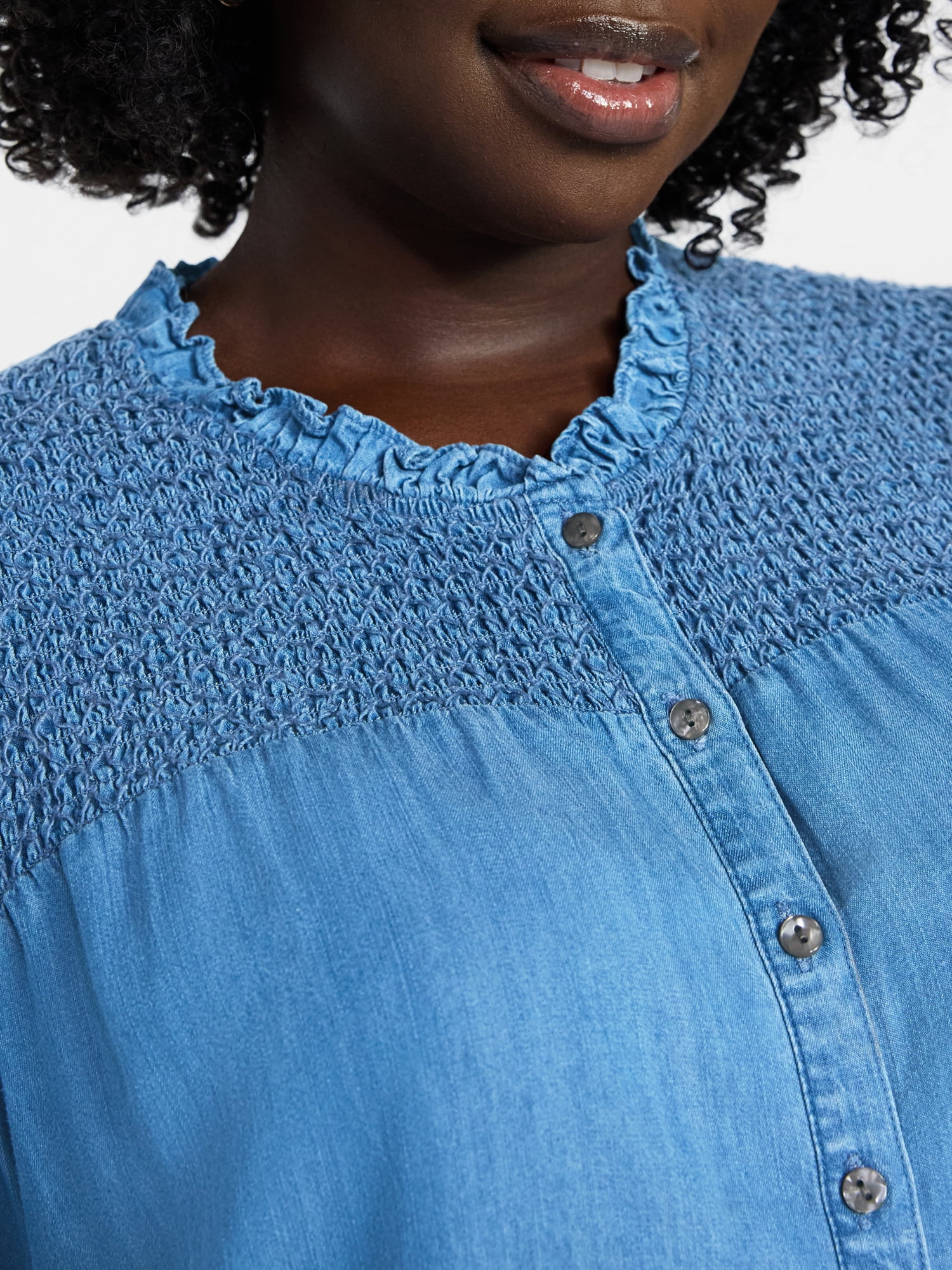 Terra & Sky Women's Plus Size Smock Yoke Top with Elbow Sleeves, Sizes 0X-5X