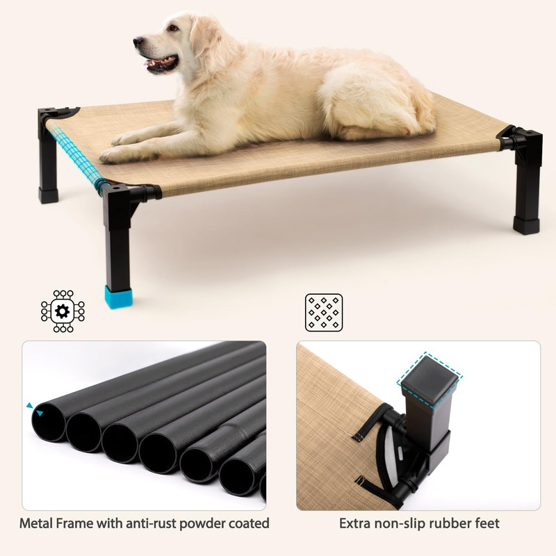 Elevated Dog Bed with Chew Proof Washable Breathable Mesh and Metal Frame, Portable No-Slip Feet for Outdoor or Indoor Use