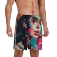 thumbnail image 6 of Mens Pajama Shorts, Vibrant Street Art Portrait Sleep Shorts Men Pajama Bottoms Lounge PJ Shorts with Pockets, 6 of 6