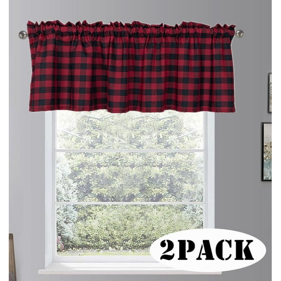 Christmas Curtains Buffalo Plaid Decoration Kitchen Valance Curtains Buffalo Check Farmhouse Living Room Treatment Decor Curtains 16.14 X 51.18 2 Pack