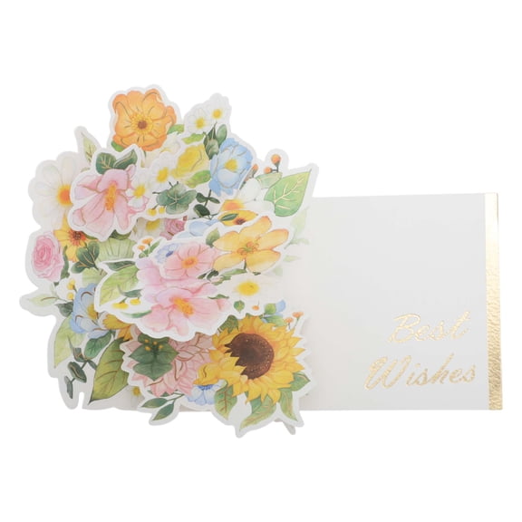 Unique Bargains Pops Up Bouquet Card 3D Greeting Cards with Envelope Pink Yellow