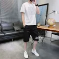 thumbnail image 2 of Conjunto de pantalones cortos para hombre, de algodón con letras negras, elegante y moderno, de dos piezas, conjunto de camiseta y pantalones cortos para hombre, estilo coreano 2024, ropa 2025, noveda, 2 of 5