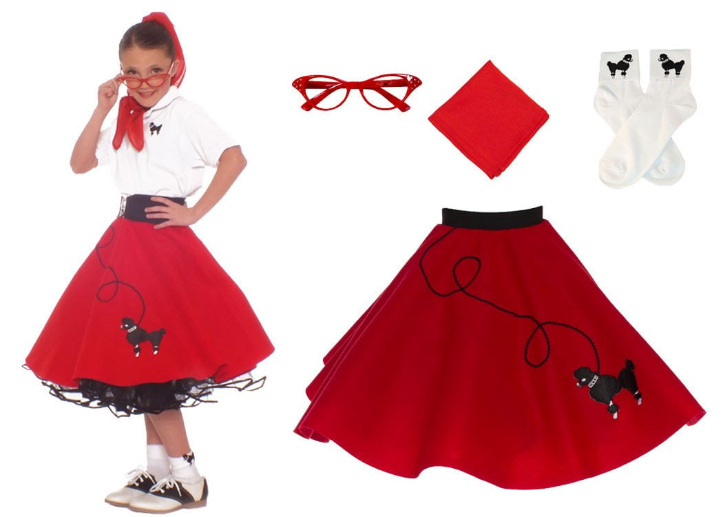 /_ Waist 18/" Ages 4-6 18/" Red FELT Poodle Skirt /_ Girl Size SMALL 24/" /_ L