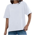 thumbnail image 1 of CHGBMOK Womens Blouses Mode Couleur Unie Ample Décontracté Col Rond Chemise à Manches Courtes L, 1 of 8