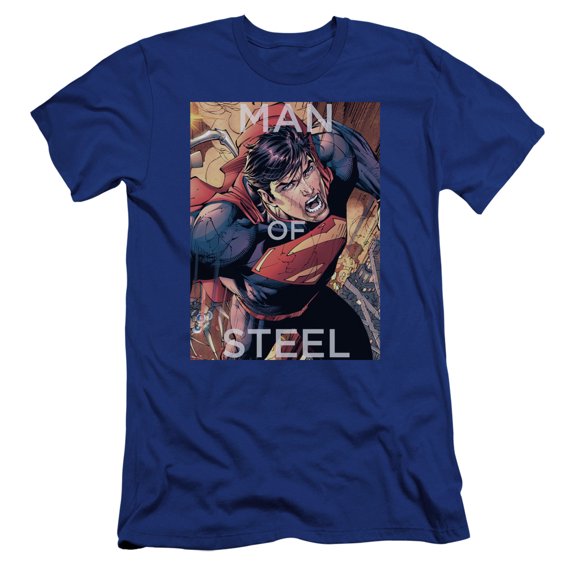 Superman Flight Of Steel Premium Adult Slim Fit 30/1 T-Shirt Royal Blue