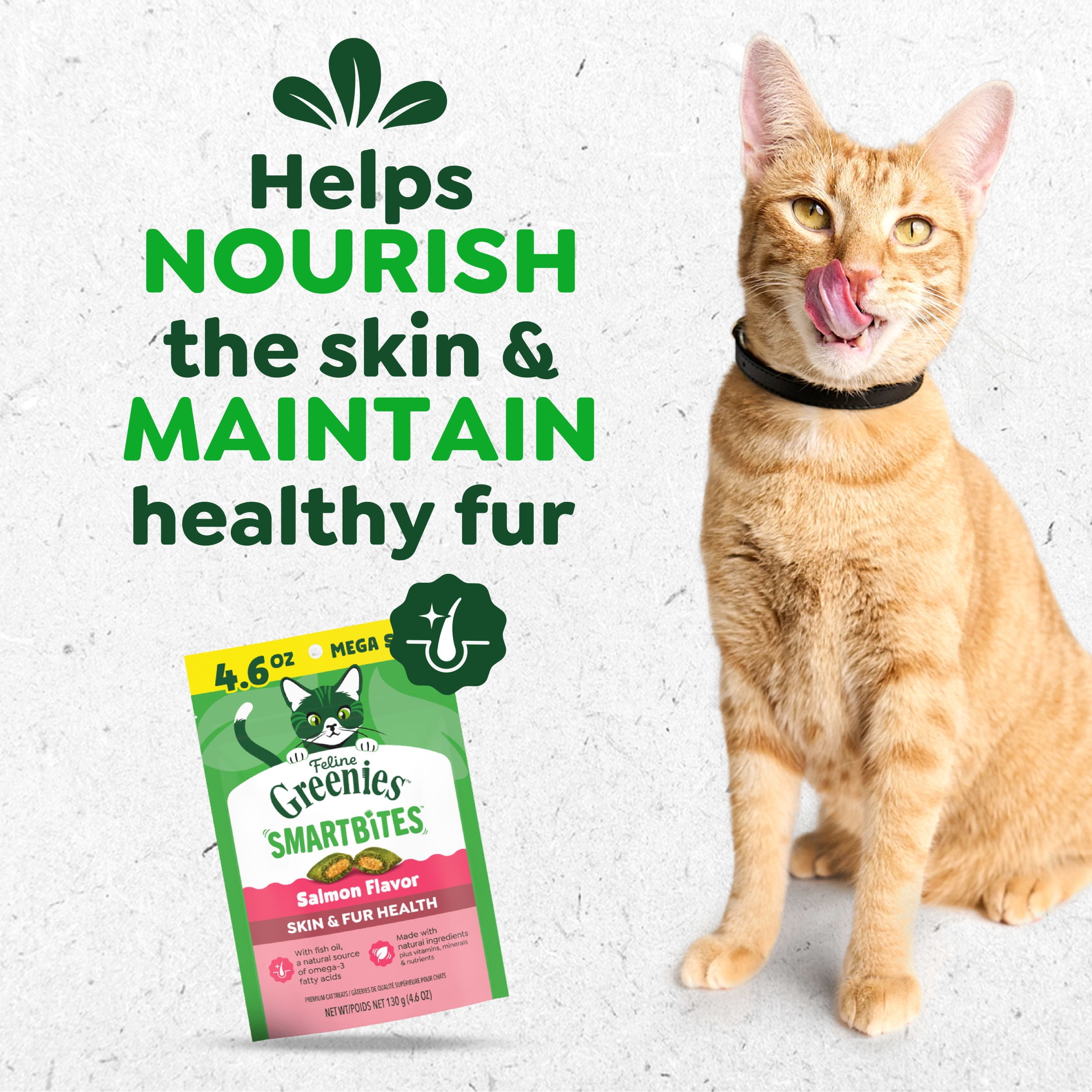 GREENIES Feline Skin Fur Crunchy Soft Treats with Salmon Flavor