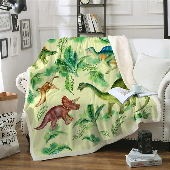 Chifave Throw Blanket for Bed, Dinosaur Pattern Sherpa Plush Fleece Blanket Soft Cozy Cartoon Blankets for Kids Children (Dinosaur 2, 50" x 60")\u2026