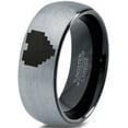 thumbnail image 1 of Tungsten Gamer Heart Band Ring 8mm Men Women Comfort Fit Black Dome Brushed Gray Polished Size 4, 1 of 4