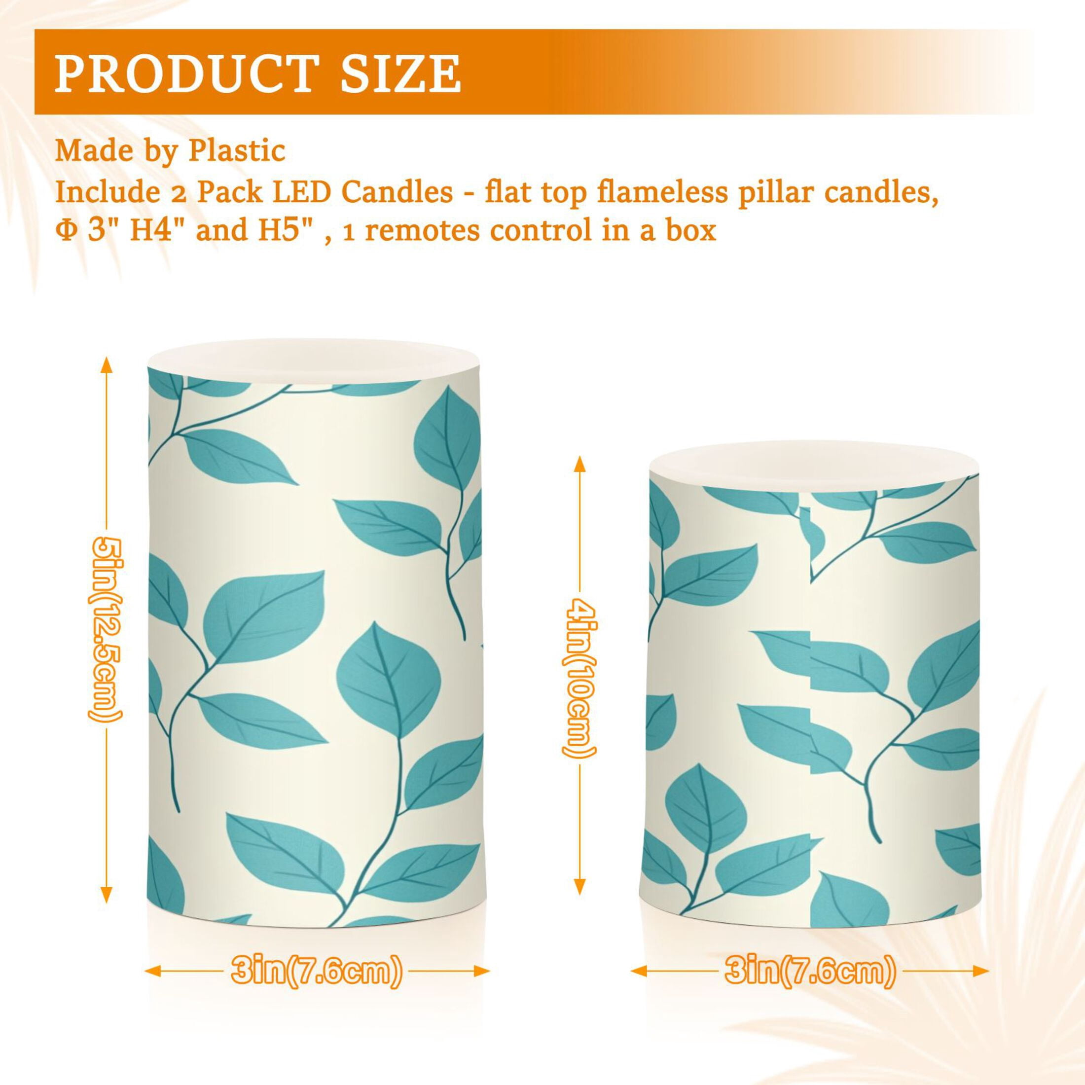 2 PCS Flameless Candles with Remote Timer LED Battery Operated Flickering Candle Light for Wedding Table Home Decoration Gifts Turquoise Leaf