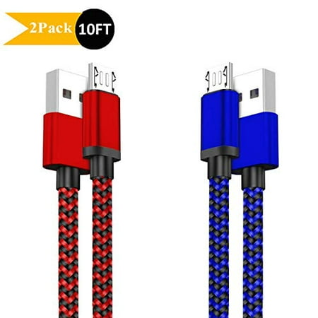 Micro USB Quick Charger Cable 2Pack 10FT Long Android Phone 2.1A Fast Charging Cord for Samsung Galaxy S7 S6 Plus/Edge/Active,J3 Luna Pro/Prime J7 Star/Crown,Note 5/4,LG Stylo 3 2 K30 K20,PS4 Pro