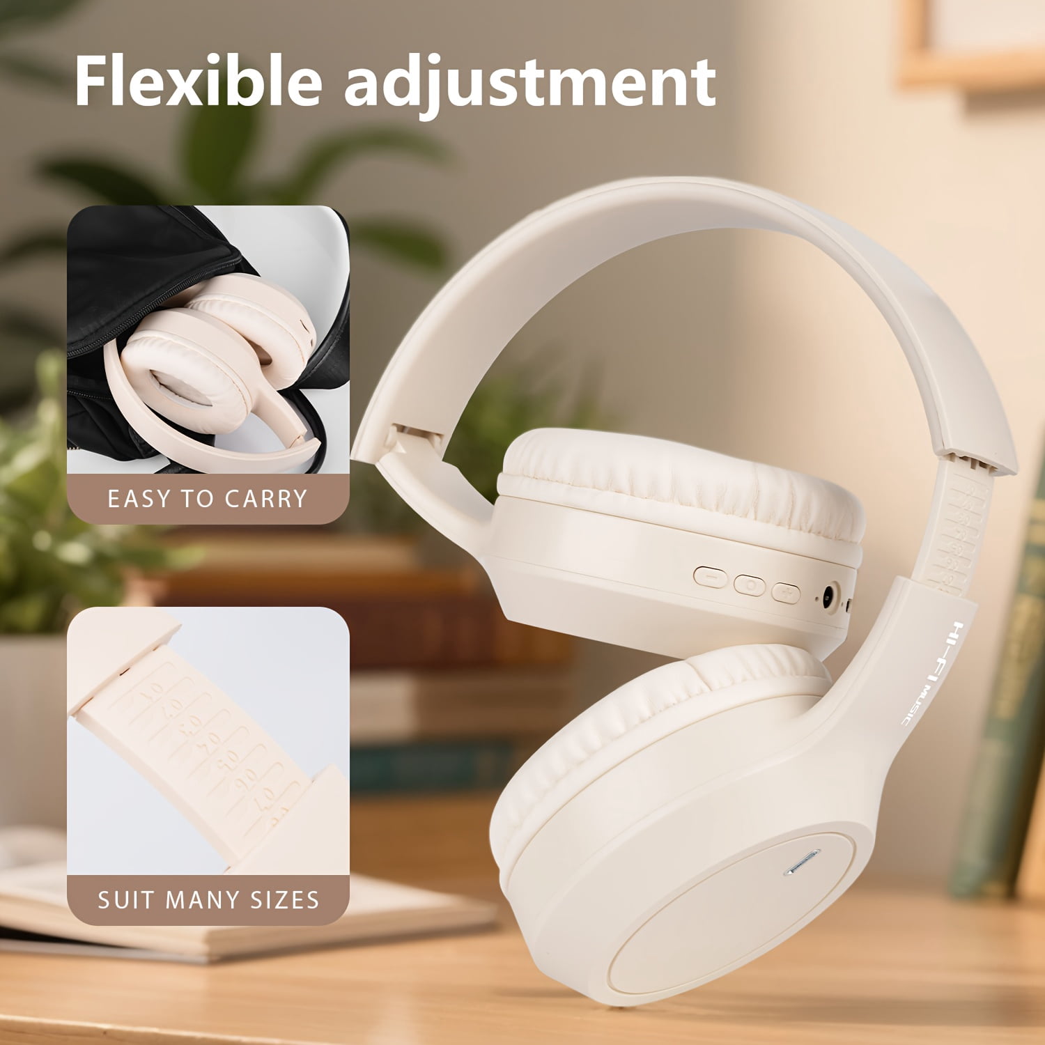 Wireless Noise-Cancelling Headphones with Long Battery, Stereo Sound for Running Travel Exercise, Available in Black Purple Beige