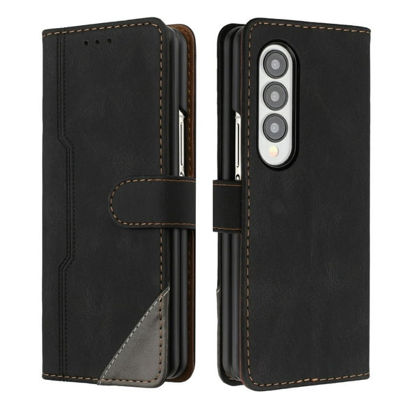 Wallet Case for Samsung Galaxy Z Fold 3, Vintage PU Leather Flip Case Card Slots Holder Cash Pocket, Kickstand Book Folding Folio Phone Cover with Wrist Strap for Samsung Galaxy Z Fold 3 - Black