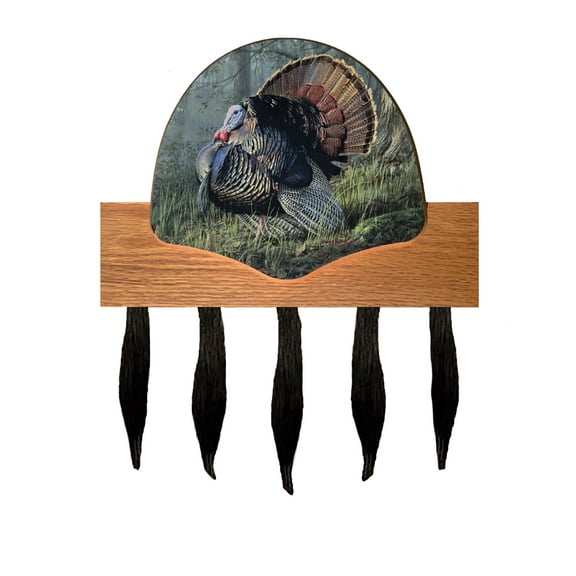 Five (5) Beard Turkey Mount & Display Kit with King of Spring Image on Solid Oak