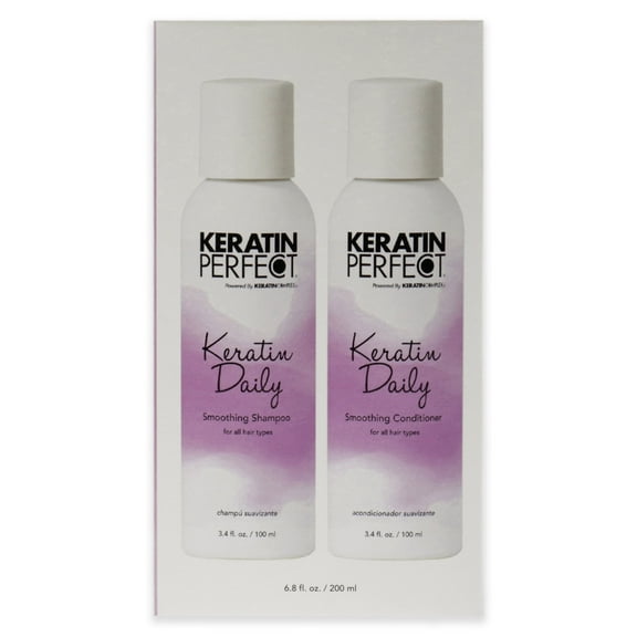 Keratin Perfect Daily Travel Duo - Shampoo & Conditioner - Fights Frizz, Enhances Softness - Prolongs Keratin Treatment - No Added Sulfates or Sodium Chloride - 3.4 oz Shampoo/Conditioner, Clear