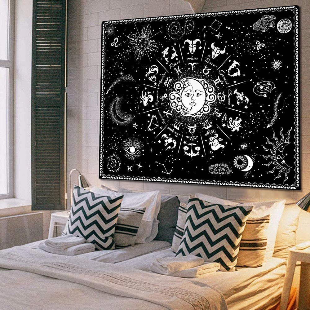 59x79 Gudeer Tapestry Wall Hanging Sun Tapestry Zodiac Constellation Tapestry Black and White Astrology Tapestry for Bedroom Living Room Dorm Decor Home Decoration Art