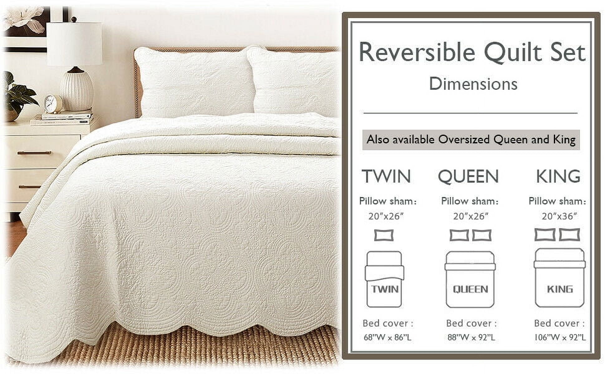 Cozy Line Victorian Medallion Matelasse Scalloped Edge 100% Cotton 2-Piece Twin Quilt Set, Ivory