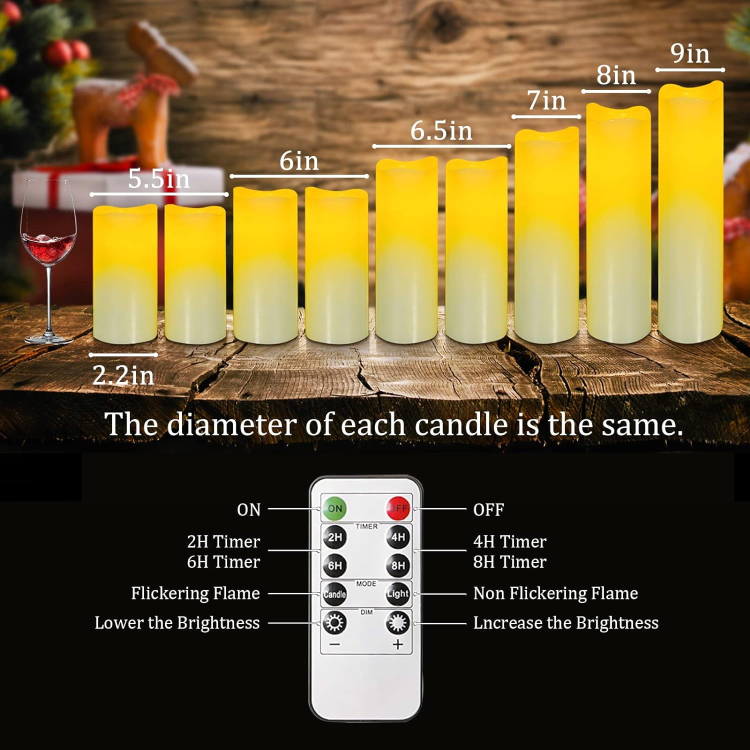 YIWER 9 Pack Flameless Candles LED Battery Operated Candles Electric Ivory Real Wax Pillar LED Candles with 10-Key Remote and Cycling 24 Hours Timer