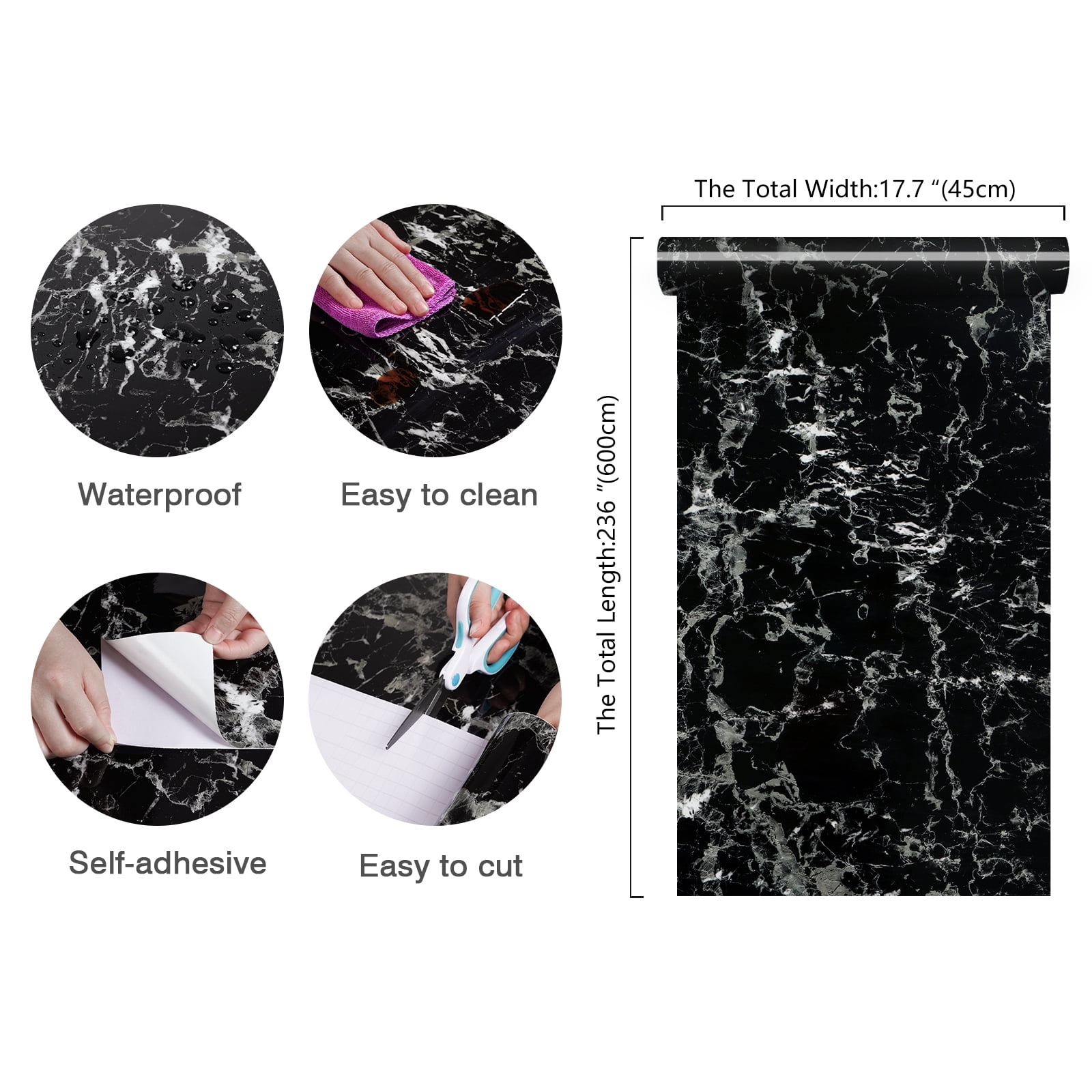 CHIHUT Black Marble Contact Paper for Countertops Waterproof 17.7"x236" Peel and Stick Marble Wallpaper for Kitchen Granite Paper Self Adhesive Wall Paper Removable Vinyl Wrap for Bathroom Cabinets