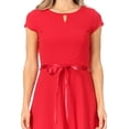 thumbnail image 5 of Women's Casual Solid Flared A Line Swing Dresses Short Sleeve with Satin Belt Trim, 5 of 6