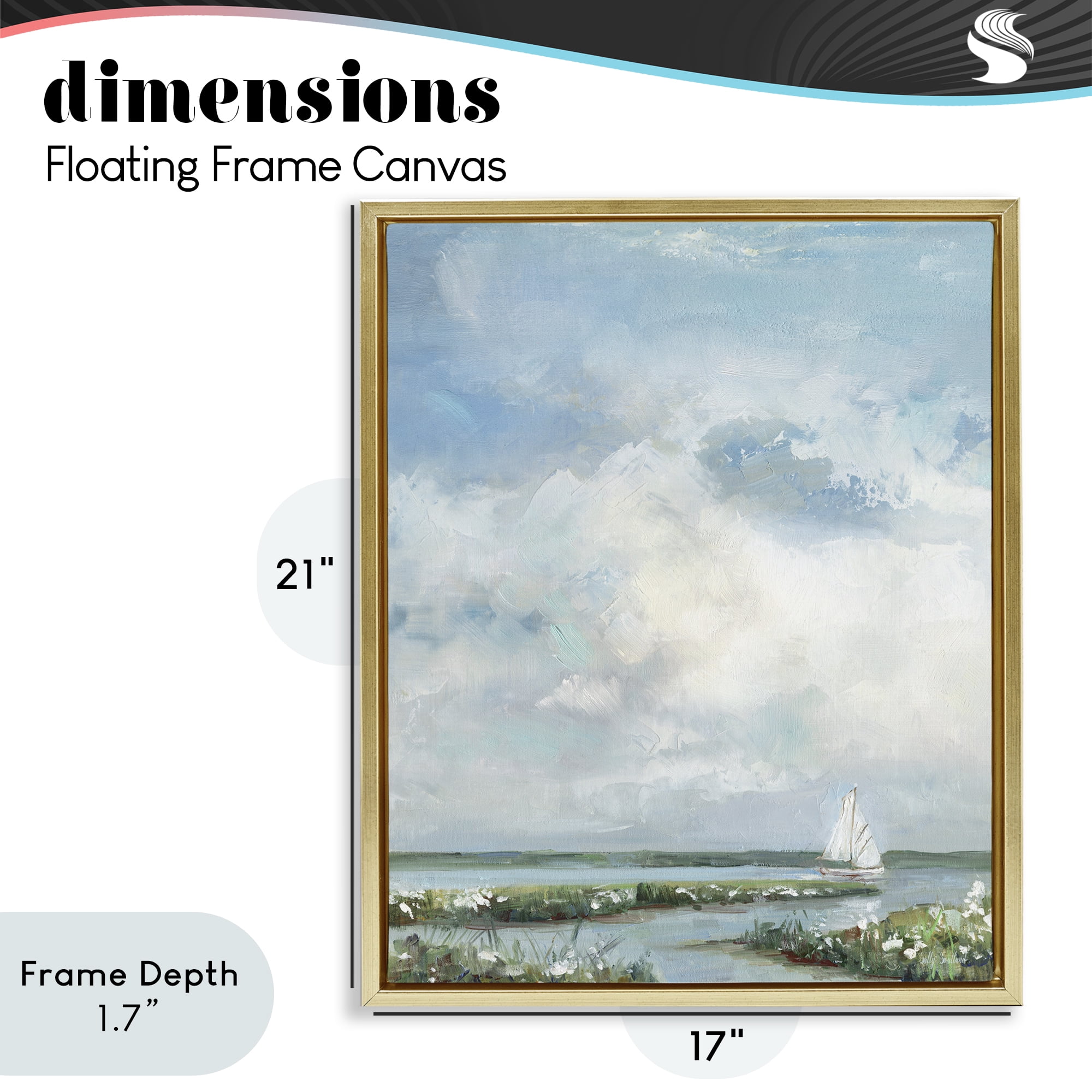 Stupell Industries Sailboat On Summer Marsh Gold Framed Floater Canvas Wall Art, design by Sally Swatland