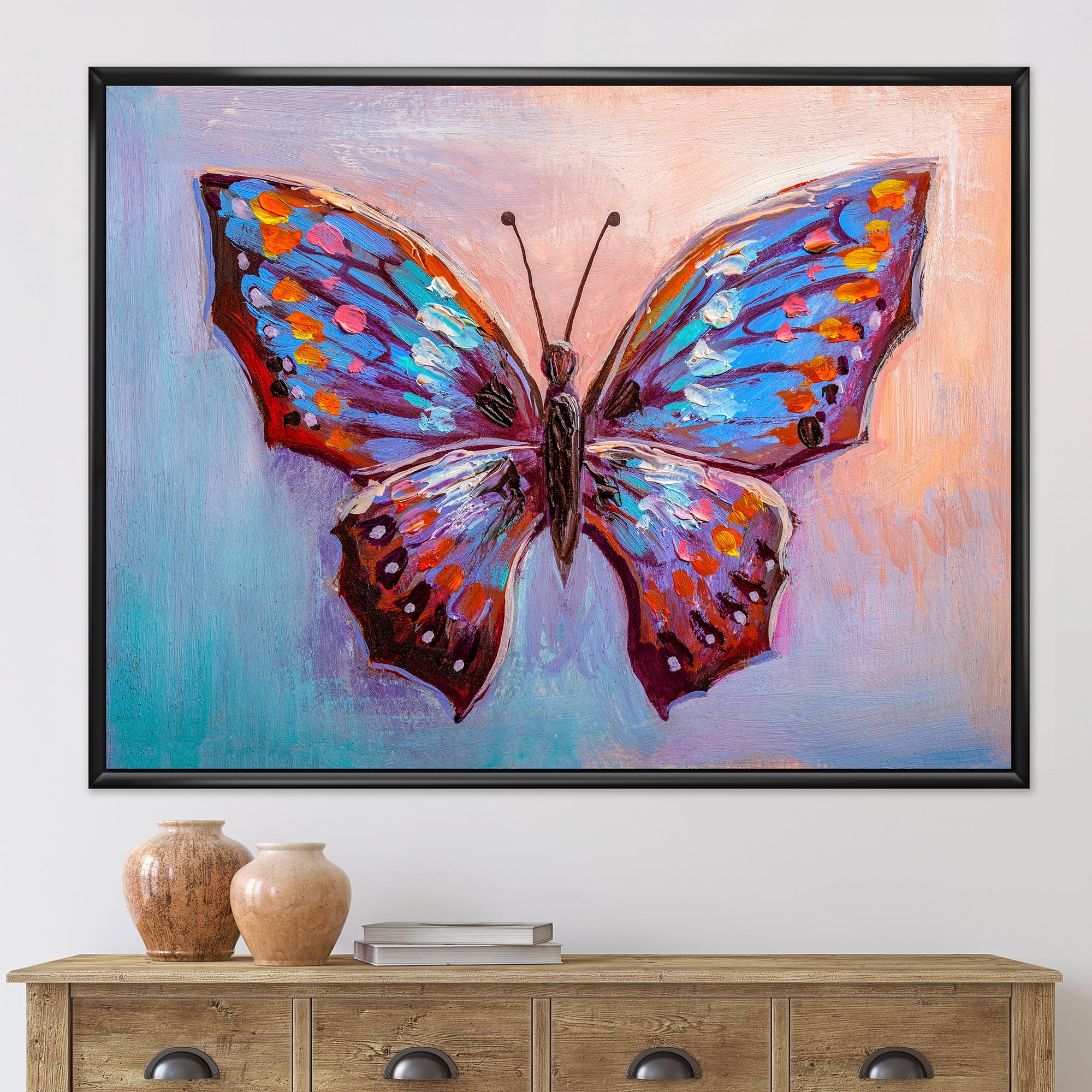 Designart 'Ancient Blue Butterfly II' Modern Framed Canvas Wall Art Print