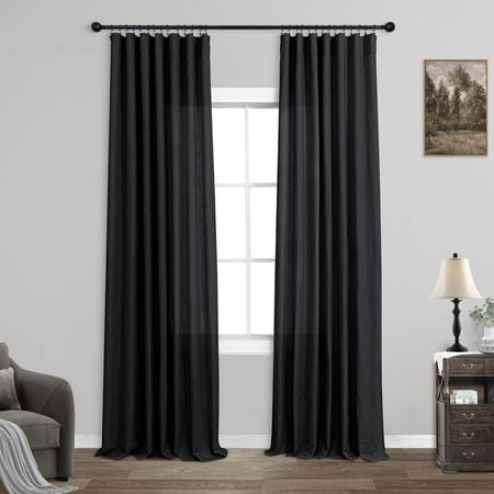 

Black Linen Curtains 120 Inches Long for Living Room 10 FT TPatio High Ceiling 2 Panels Set Rod Pocket Extra Long Light Filtering Semi Sheer Curtain 120 Inch Length for Bedroom Large Window