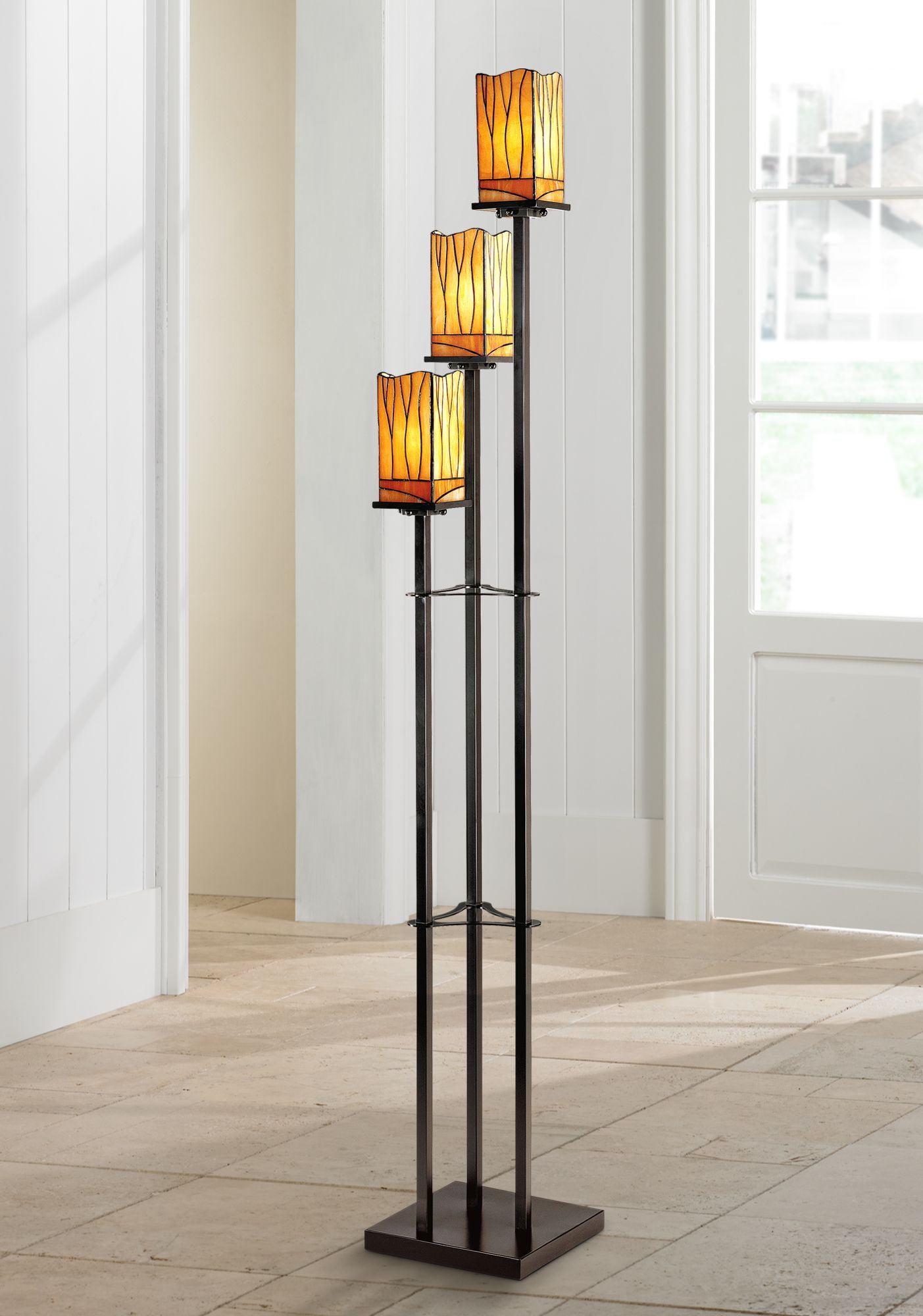 Robert Louis Tiffany Art Deco Floor Lamp 3-Light Bronze Amber Tone