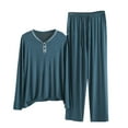 thumbnail image 2 of uublik Plus Size Travel Outfits for Women Long Sleeve Pullover Tops and Wide Leg Pants Lounge Set Green, XL, 2 of 3