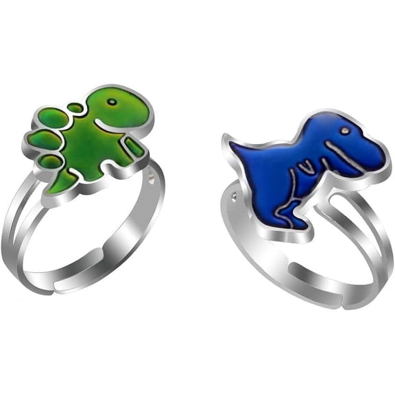 2 Pcs Mood Dinosaur Rings Set Color Changing Emotion Feeling Temperature Finger Ring Adjustable for Womens Animal Funny Jewelry