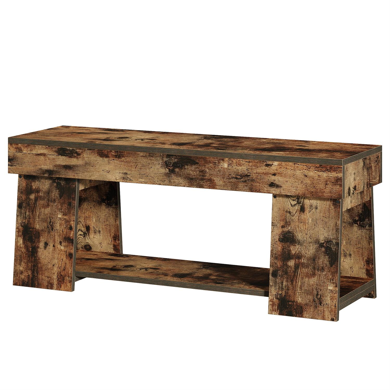 Demi Bonn 41" Rustic Wooden Bench with Storage, Hallway Bench with Shelf, Entryway Seating Unit for Home, Living Room, Brown