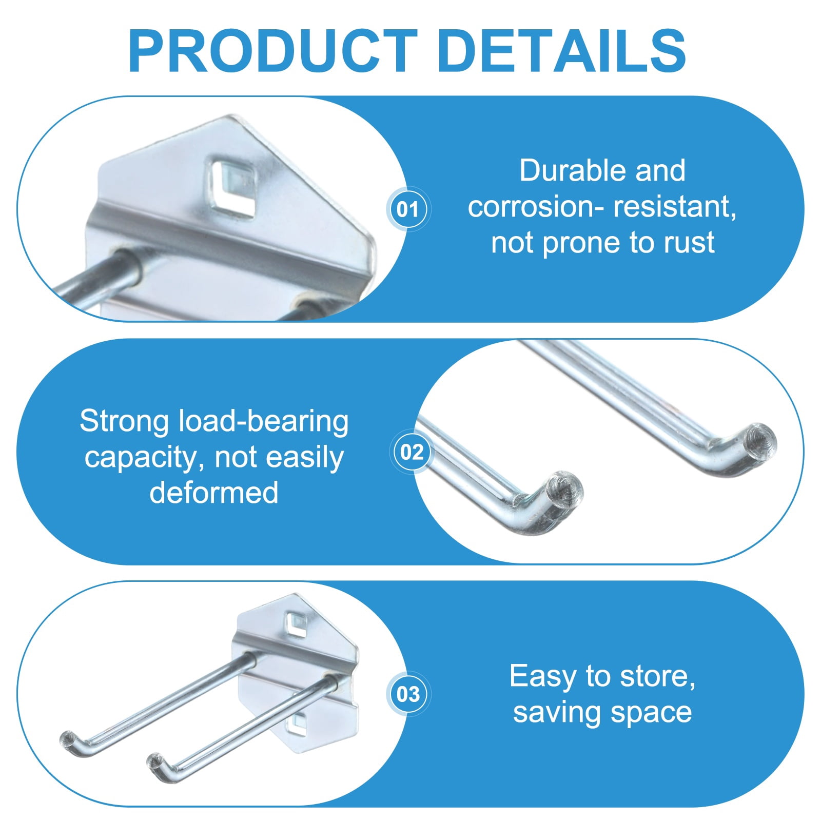 Uxcell 10Pcs Metal Square Peg Board Hooks, 3.9" Heavy Duty Square Hole Peg Hook for 3/8" Spaced Pegboards, Silver