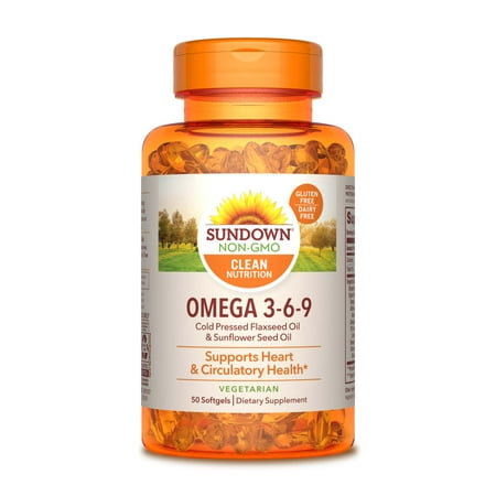 Sundown Naturals Omega 3-6-9 Cold Pressed Flaxseed & Sunflower Seed Oil Softgels, 50