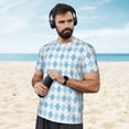 thumbnail image 4 of Wukai Blue and White Squares Print Men's Short-Sleeved Mesh T-Shirt,Quick-Dry Short Sleeve Workout T-Shirt-Small, 4 of 8