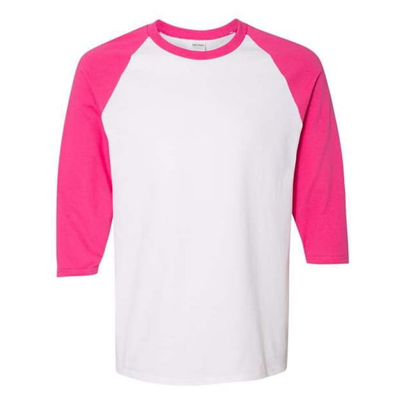 ¿Algodón grueso Gildan para adultos? 5.3 onzas Camiseta Manga 3/4 Raglan XL Blanco/ Heliconia Gildan 5700