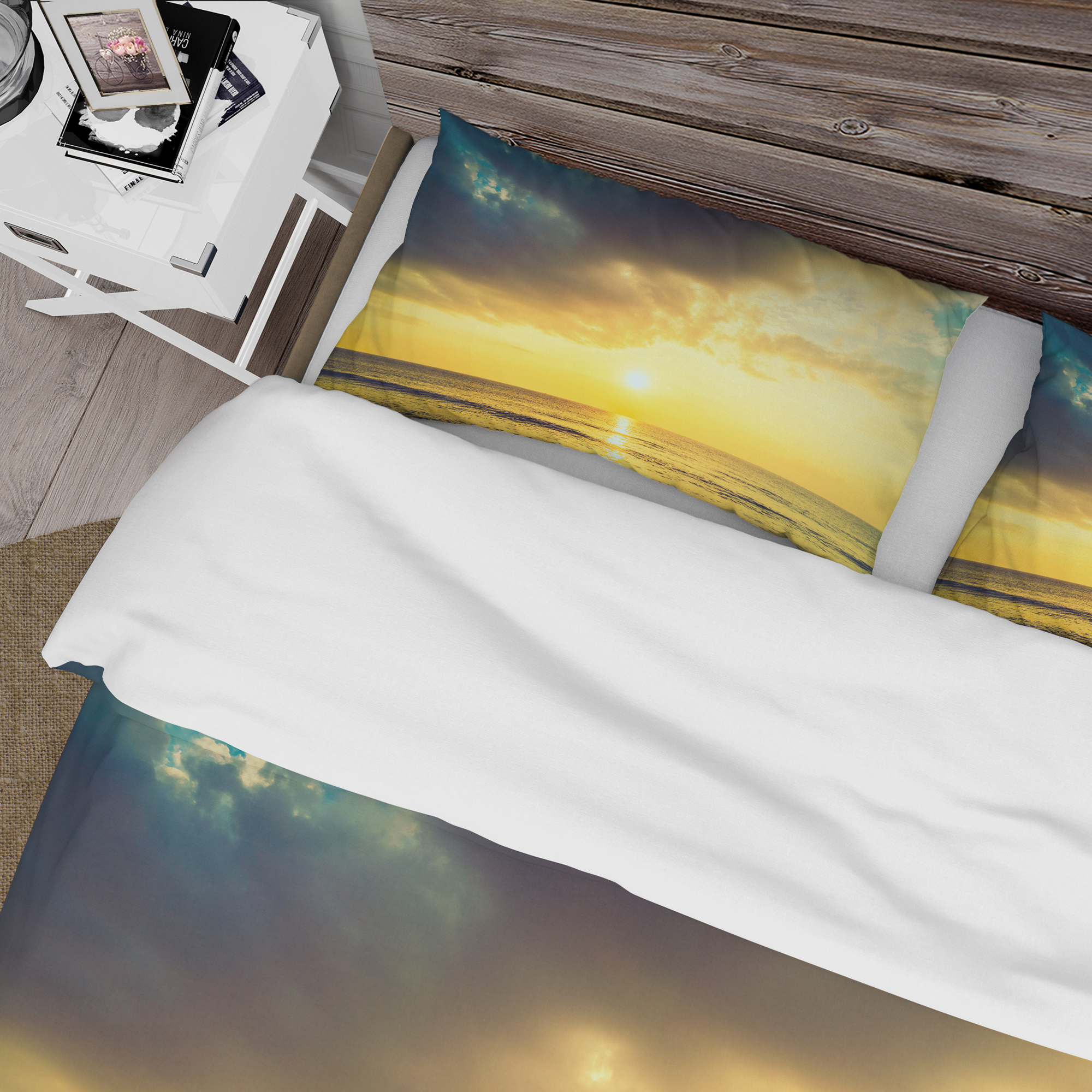Designart 'Yellowish Sky over Serene Seashore' Seascape Duvet Cover Set